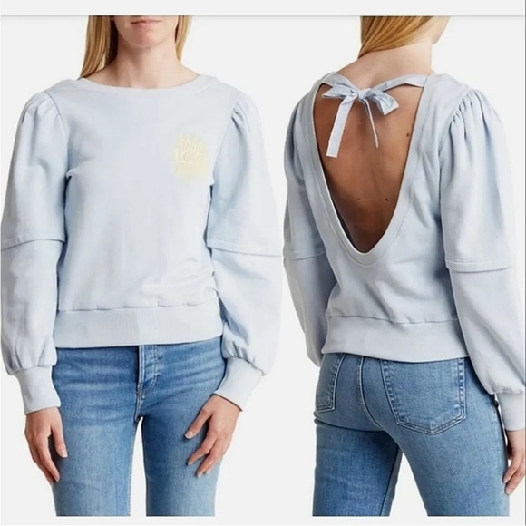 NWT GANNI Love Club Isoli Open-Back Sweatshirt -light Blue Small - Picture 1 of 12